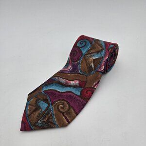 Vintage John Weitz Mens Tie Abstract‎ Picasso 100% Silk Red Blue Purple USA 4x61